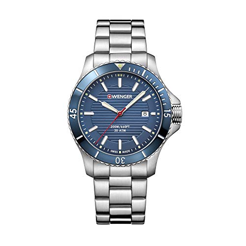 Wenger Hombre Seaforce - Reloj de Acero Inoxidable/Cuero de Cuarzo analógico de fabricación Suiza 01.0641.120