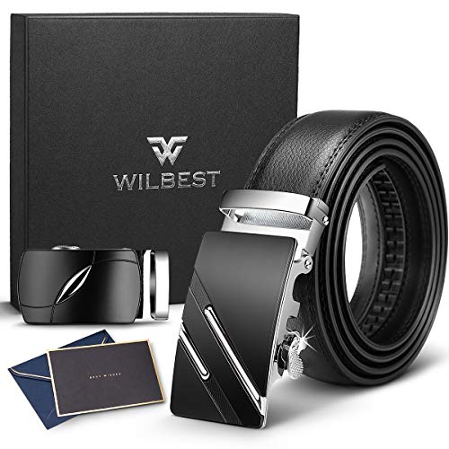 Wilbest® Cinturón Cuero Hombre, Cinturón Para Hombres, Cinturón Cuero Hebilla Automática, Cinturones Piel con Hebilla Automática - Traje Para Ropa Formal/Jeans - 110CM (Cintura: 34,25 '' - 36,61 '')
