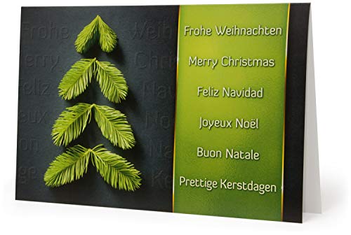 WK12155 - Lote de 50 tarjetas navideñas (incluye sobres, diseño de árbol de Navidad con ramas), color verde