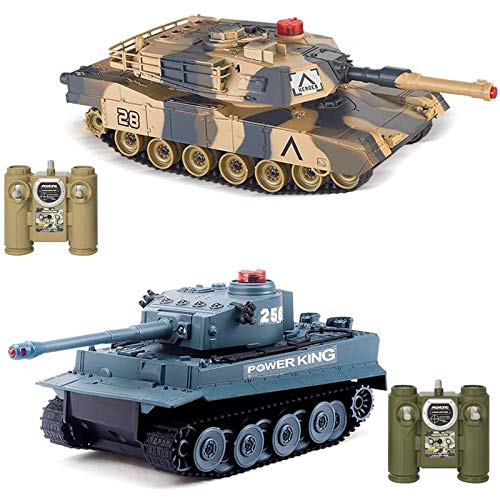 WQJJ 2PCS RC Fighting Battle Tanks, Abrams vs Tiger Infrarrojos Battle Tanques de Control Remoto, 2.4Ghz RC Battle Tank Control Remoto Vehículo Militar