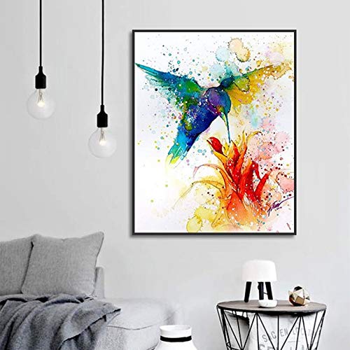 wZUN Animal pájaro Cartel colibrí recogiendo Flores Arte impresión Lienzo Color Pintura Arte Pasillo Pintura decoración 60x80 Sin Marco