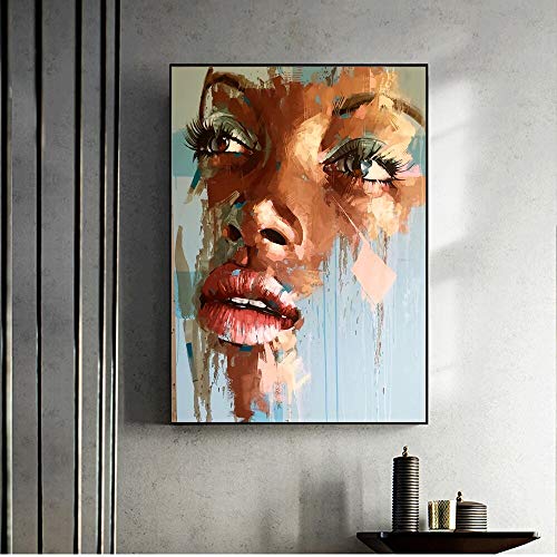 wZUN Cara de Mujer Africana en la Pared Lienzo Abstracto Pintura Arte Carteles e Impresiones Cuadros de Arte Africano para la Sala de Estar 60x80 Sin Marco