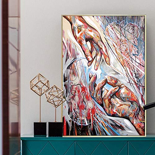 wZUN Mano Abstracta niña Mujer Pintura Cuadro de Pared sobre Lienzo para Sala de Estar decoración del hogar Retrato Carteles e Impresiones 50x70 cm