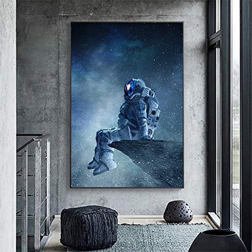 wZUN Un Astronauta artístico Solitario Sentado en un Lienzo en el Espacio Pinta Carteles e Imprime imágenes murales para la decoración del Dormitorio 60X90 Sin Marco