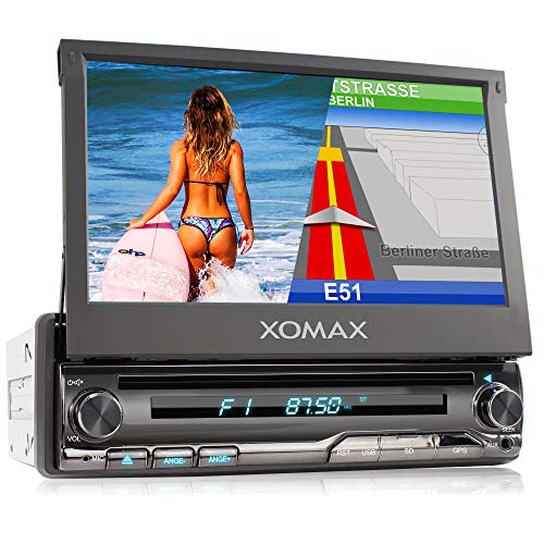 XOMAX XM-DN776 Radio de Coche con Navegador GPS I Mapas de Europa I Bluetooth Manos Libres I 7" 18 cm Pantalla táctil I Mirroring de la Pantalla para Android I DVD CD USB SD AUX I 1 DIN