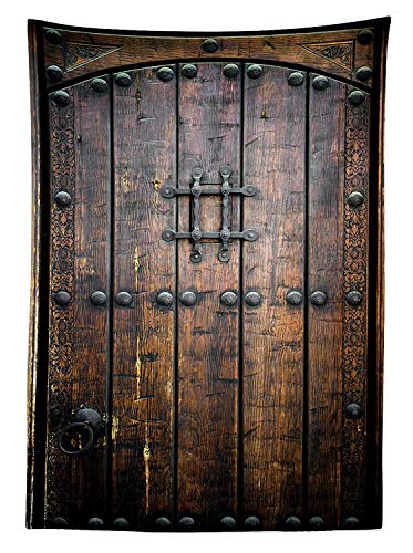 Yeuss Mantel de decoración rústica, puerta de madera antigua histórica vintage exterior estructura medieval impresión artística, comedor cocina rectangular cubierta de mesa