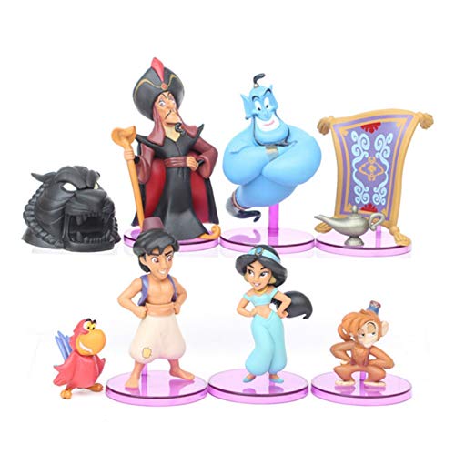 Yinyimei Figuras De Acción 2-10cm Aladdin 8pcs Princesa muñeca de la Historieta Jasmine Genie Jafar Animado de PVC Figura Figuras de acción Juguetes for niños (Color : 8pcs)