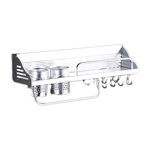 Yiyu Estantes De La Cocina Keebii 50cm 2 Tazas De 8 Ganchos De Rack De Almacenamiento Multifunción Cocinas Pared Perforación Vinagrera Titular j (Color : Silver)