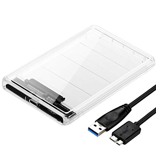 YiYunTE Carcasa Disco Duro 2.5" USB 3.0 Caja Disco Duro Externo Transparante Carcasa de HDD SSD SATA 7/9.5mm Sopporta UASP Ultra Rápida 5GPS con Cable USB3.0 Compatible con Windows Linux Mac OS