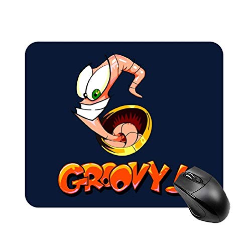 Yuanmeiju Alfombrilla de ratón Earthworm Jim Groovy High Speed Non Slip Gaming Table Mat, Office Square Polyester Base Mouse Pad, Customized Small Desk Mat 11.8x9.8 in