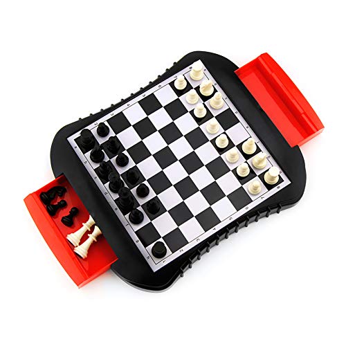 YUDIZWS Mini Conjunto de ajedrez magnético, Juego de ajedrez Juegos de Tablero de ajedrez portátil con Juego de ajedrez para niños Adultos,Rojo