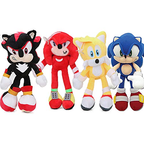 YUNMEI Sonic Juguete 4pcs / Lot 20-27cm Black Blue Sonic The Hedgehog Plush Toy Super Sonic The Hedgehog Plush Tails Soft Stuffed Dolls Llavero