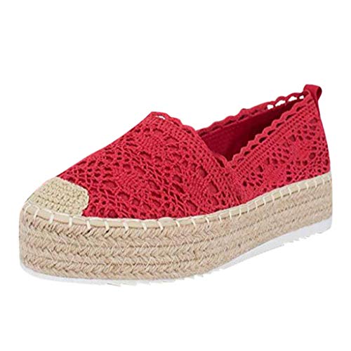 YWLINK Plataforma Hueca para Mujer Zapatos Casuales Color SóLido Transpirable CuñA Alpargatas Antideslizante CóModo Zapatos Romanos Bohemia TamañO Grande Fiesta Deportes Al Aire Libre (37 EU, X-Rojo)