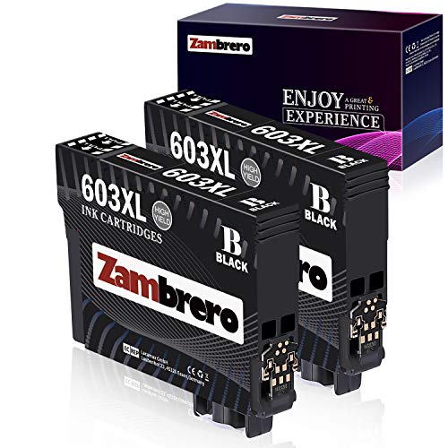 Zambrero 603 XL Reemplazo para Epson 603XL Cartuchos de Tinta Compatiable con Epson Expression Home XP-2100 XP-2105 XP-3100 XP-3105 XP-4100 XP-4105, WorkForce WF-2810 WF-2830 WF-2835 WF-2850 (2 BK)