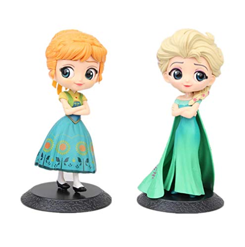 zdfgv Disney 2 uds Q Posket Snow Queen Elsa y Anna Figura Juguetes muñecas Aurore PVC Anime muñecas Figuras coleccionables Modelo niños 15-17cm