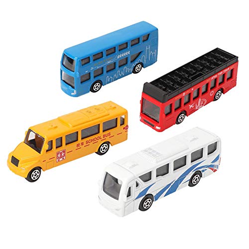 Zerodis 4pcs 1:64 Escala VB8711 Aleación de Simulación Tirar de Autobús Set Miniatura Modelo Colorido Autobús con Ruedas Móviles Regalo para Niños