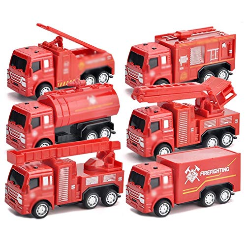 ZGGYA Tire hacia atrás de la aleación del coche de los niños modelo de simulación de juguete coche de bomberos de Ingeniería de coches Conjunto de extinción de incendios Escalera Camión Boy Toy Car 6