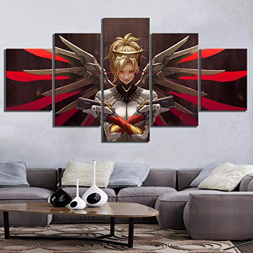 ZhuHZ 5 Piezas Angela Ziegler Mercy Watcher Game Poster Picture Modern Painting Oil Painting Canvas Wall Art para la decoración del hogar