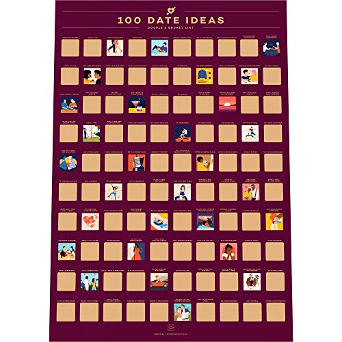 100 Dates Scratch Off Poster - Póster para rascar con 100 citas – Lista de deseos para parejas – Idea de regalo para el Día de San Valentín (42 x 59,4 cm)