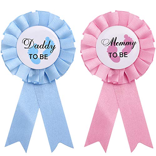 2 Piezas de Papi y Mami para ser Placa de Hojalata Pin Género Revelar Botones New Daddy Mom Regalos para Baby Shower Fiesta de Celebración, Rosa y Azul