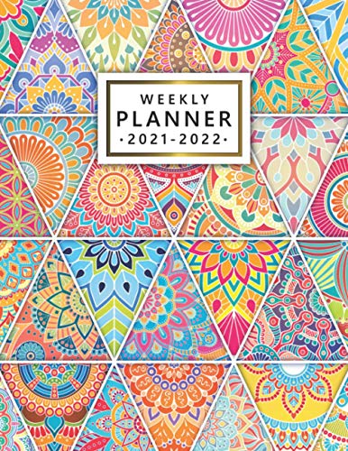 2021-2022 Weekly Planner: Trendy Mandala Organizer with Vision Boards, To Do Lists, Notes, Holidays | Two Year Calendar, Agenda, Diary | Beautiful Floral Rhombus Pattern