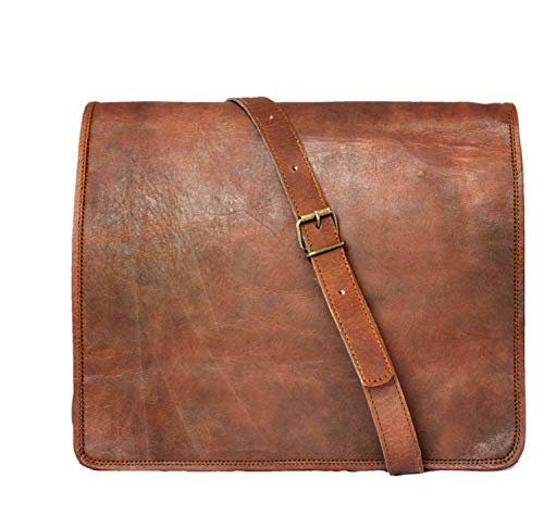 33 Cm Bolso Bandolera Laptop Bag Bolsa De Hombro Cuerpo Cruzado Grande para Mensajero Mensajeria De Cuero Piel Marron Portatil Notebook Bag College Office Hombre Y Mujer Leather Messenger Bag