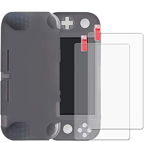 6amLifestyle Funda de silicona para Nintendo Switch Lite [gris] + 2 Nintendo Switch Lite Protector de pantalla de cristal templado 9H [3 en 1] Accesorios para Nintendo Switch Lite