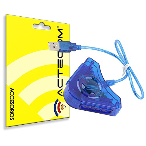 actecom® Adaptador Conversor de Mando *Azul* PS1 PS2 PSX para PC PS3 Conector Doble