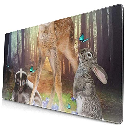 Alfombrilla de ratón Magic Forest Friends Bambi África Ratel Rabbit Gaming Alfombrilla de ratón Rectángulo de Goma Alfombrillas de ratón Alfombrilla 40X75CM