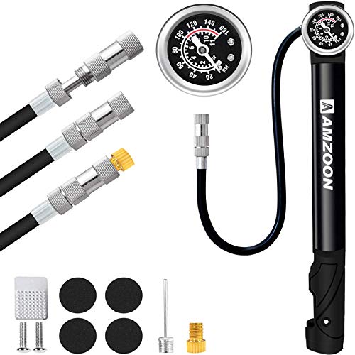 AMZOON Bomba para Bicicleta Inflador Bici Con Manómetro Tubo Extensión Mini Bomba de Aire Bicicleta Adaptador Válvulas Presta y Schrader Hinchador Bici per BMX MTB Accesorios Bicicleta AMZOON Bomba para Bicicleta Inflador Bici Con Manómetro Tubo Extensión Mini Bomba de Aire Bicicleta Adaptador Válvulas Presta y Schrader Hinchador Bici per BMX MTB Accesorios Bicicleta