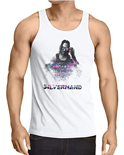 A.N.T. Silverhand Glitch Camiseta de Tirantes para Hombre Tank Top T-Shirt Cyberpunk Band Samurai, Talla:S