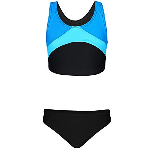 Aquarti Bikini Deportivo para Niña Bañador Completo 2 pz, Negro/Turquesa/Azul Cielo, 140