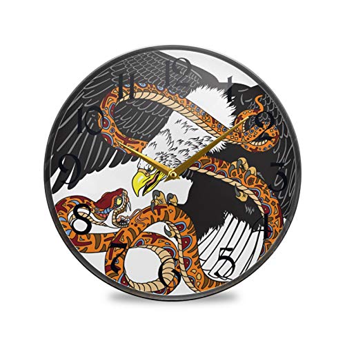 ART VVIES Reloj de Pared Redondo de 12 Pulgadas Que no Hace tictac silencioso operado por batería Oficina Cocina Dormitorio Decoraciones para el hogar-Eagle Fighting Snake Serpiente ART VVIES Reloj de Pared Redondo de 12 Pulgadas Que no Hace tictac silencioso operado por batería Oficina Cocina Dormitorio Decoraciones para el hogar-Eagle Fighting Snake Serpiente