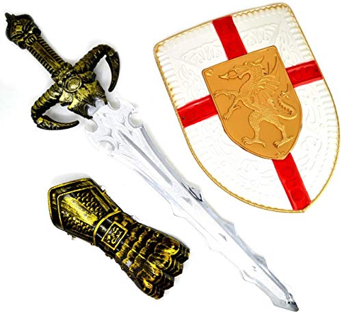 ARUNDEL SERVICES EU Espada Proteger y guantlet Espada Accesorio Juguete de Caballero Escudo y Espada Juego Juguete Guerrero Espada de niño Dragones Guerrero