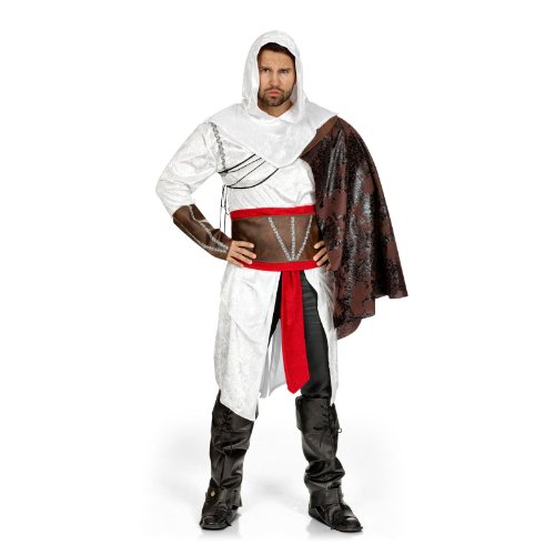 Assassin's Creed - Disfraz de Asesino - Tres Piezas: Traje con Capucha, cinturón y Capa, al Estilo de Ezio, para rol en Vivo o Carnaval - 46/48