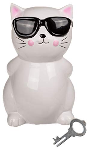 Bada Bing - Hucha con diseño de gato con gafas de sol para los amantes aprox. 19 cm, color blanco