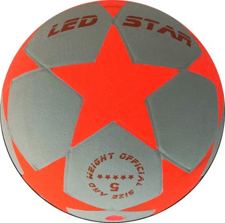 Balón de Fútbol que se Ilumina: El nuevo Champion : NIGHT KICK LED-STAR,LED Interior se enciende cuan- do se patea – Brilla en la Oscuridad - Alta calidad - Blanco/Rojo – Balón de Futbol de Juguete q