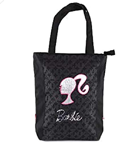 Barbie Bolsa de Tela para Playa, Color Negro/Plata y Rosa