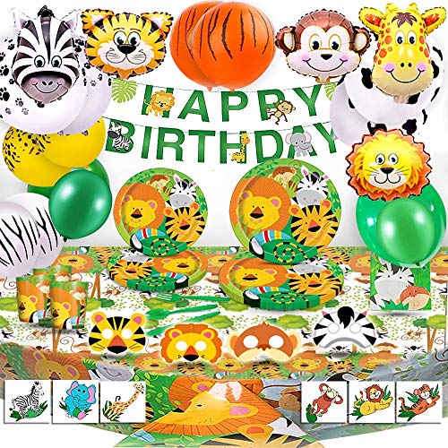 Bea's Party Decoracion Fiesta cumpleaños niño Safari Party Safari Decoracion cumpleaños Selva Safari Globos Animales de la Selva vajilla Mantel servilletas Pancarta Safari Bosque Animal