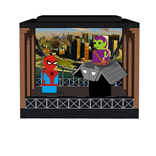 Bif Bang Pow! Spider-Man & Green Goblin Pin Mate Figuras de madera con planeador y Diorama apilable – Figura de acción exclusiva de convención