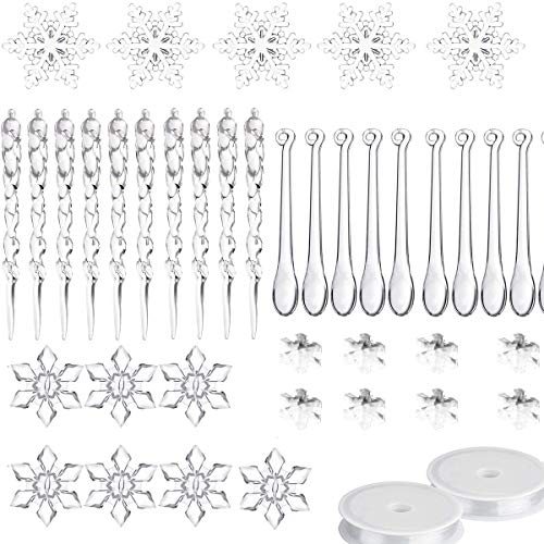 Binjor 50 Pcs Navideños Adornos carámbano Acrílico Copos de nieve Gota de agua Decoraciones para árboles de Navidad Copos de nieve de cristal transparente(2 bobinas gratis) Binjor 50 Pcs Navideños Adornos carámbano Acrílico Copos de nieve Gota de agua Decoraciones para árboles de Navidad Copos de nieve de cristal transparente(2 bobinas gratis)