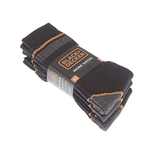 Black Decker – Lote de 3 calcetines medio-altos – Talón reforzado – Punta reforzada – Cualquier rizo – Algodón – WORKSOCKS Negro 39-42