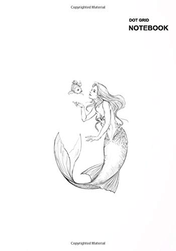 Black Dot Grid Notebook: Dotted Pages, The Little Mermaid Ariel Art Picture Black White Notebook Cover, 7" x 10", 110 Pages.