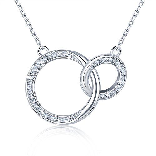 BlingGem Collares para Mujer Plata Madre e Hija/Alma Gemela/Mejor Amigo Collar Dos Círculos Infinito Cubic Zirconia Joyería 2 Generación Regalo para Día de la Madre