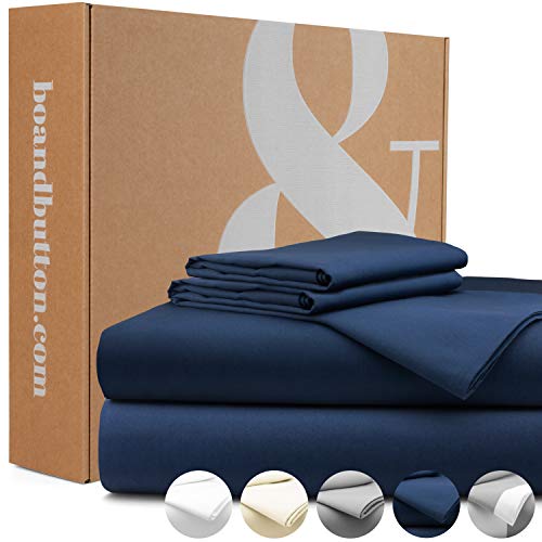 bo&button - Juego de cama (satén), 100 % algodón, azul marino/azul oscuro., 240x220 + (2x) 80x80 cm