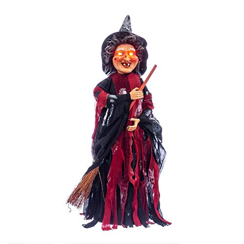 Bruja con Escoba con luz y Sonido de Halloween roja de 40x15x12 cm - LOLAhome