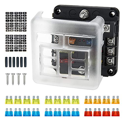 Caja de Fusibles 6 Vías, Bloque Fusibles 12V con Indicador LED, Ancable 6 Circuitos de Caja Fusibles con Autobús Negativo para Automóvil Barco SUV Furgoneta Caja de Fusibles 6 Vías, Bloque Fusibles 12V con Indicador LED, Ancable 6 Circuitos de Caja Fusibles con Autobús Negativo para Automóvil Barco SUV Furgoneta