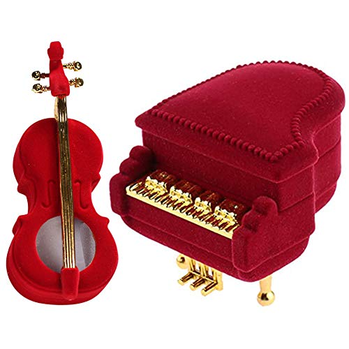 Caja para Joyas, NALCY Caja para anillos, 2 Piezas Caja de Regalo Joyas Pantalla Caja de Almacenamiento Caja de Regalo de Navidad diseño de Violín Y Piano Rojo