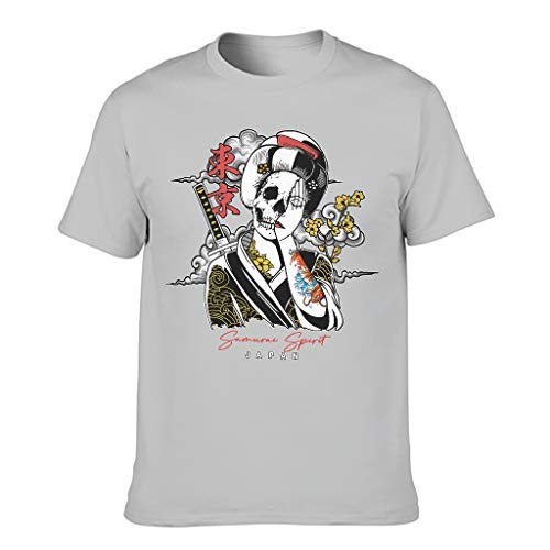 Camiseta de algodón para hombre, diseño de espíritu japonés Gris plateado. XXXXXXL