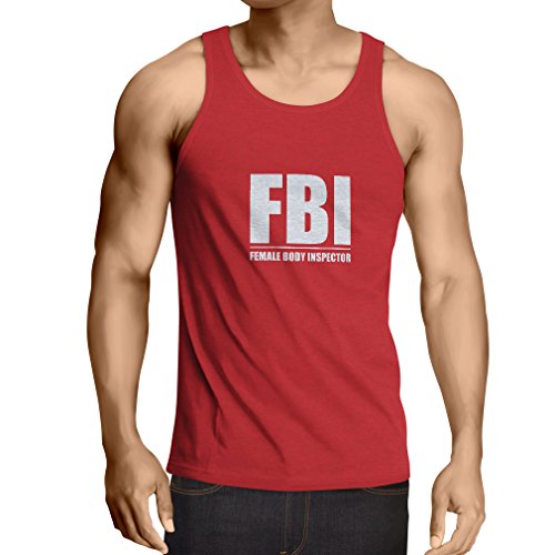 Camisetas de Tirantes para Hombre Inspector del Cuerpo Femenino - Regalos Divertidos para los Hombres, Citas chistosas (X-Large Rojo Blanco)